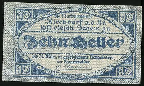 Notgeld Kirchdorf 1921, 10 Heller, Stadtwappen