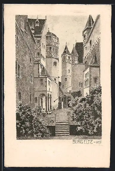 Künstler-AK Carl Jander: Burg Eltz, Hof