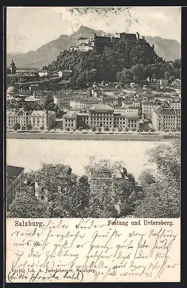 AK Salzburg, Blick auf die Festung und Untersberg