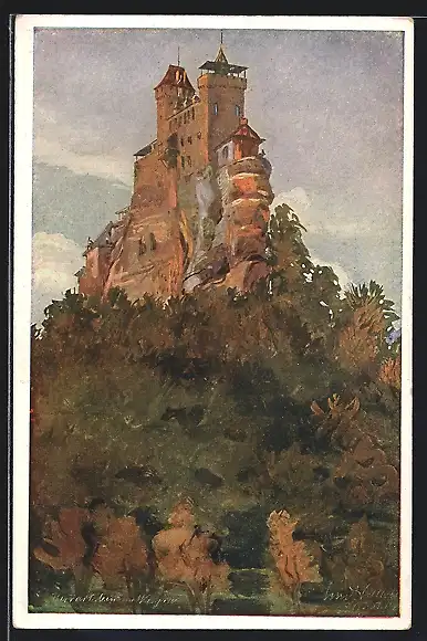 Künstler-AK Burg Berwartstein auf einem steilen Felsen