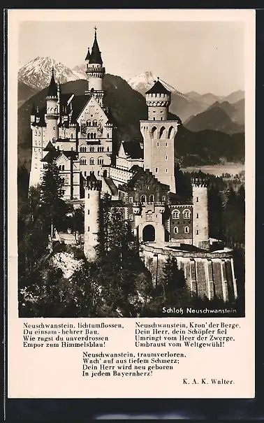 AK Schloss Neuschwanstein, Gesamtansicht, Gedicht