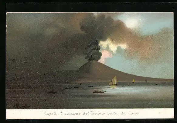 AK Napoli, L`eruzione del Vesuvio vista da mare