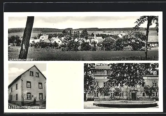 AK Schmidtheim i. Eifel, Gesamtansicht mit Schloss und Kolonialwaren