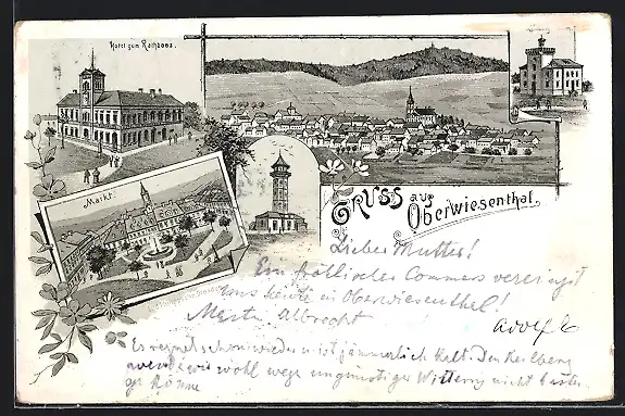 AK Oberwiesenthal, Hotel zum Rathaus, Markt, Turm, Totalansicht