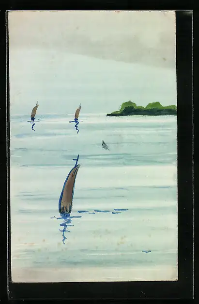 Künstler-AK Handgemalt: Segelschiffe auf dem Wasser