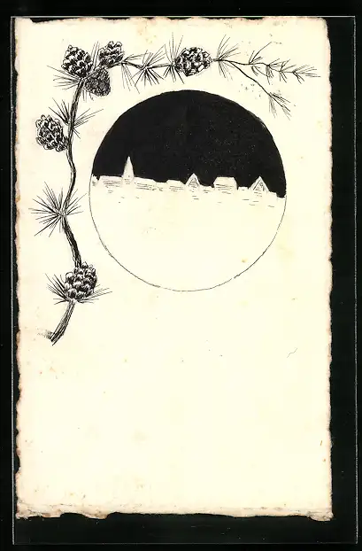 Künstler-AK Handgemalt: Dorf in einer Winterlandschaft