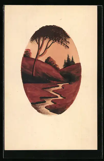 Künstler-AK Handgemalt: Flusspartie in der Dämmerung