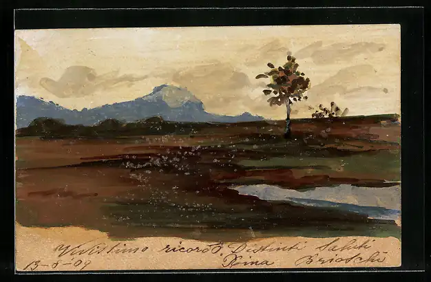 Künstler-AK Handgemalt: Bäume und Landschaft im Herbst