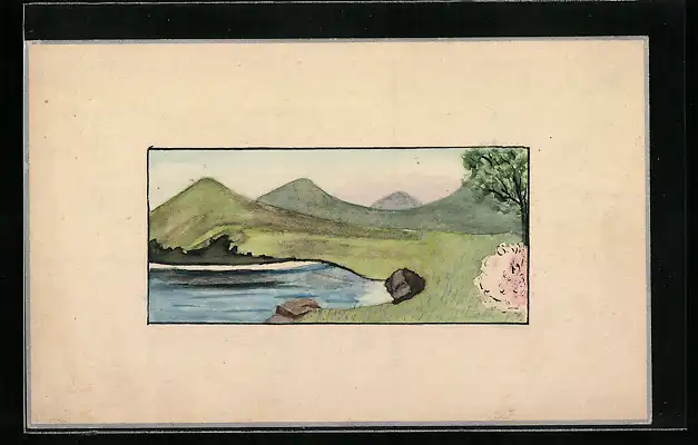 Künstler-AK Handgemalt: Blühende Bäume nebst Wasser