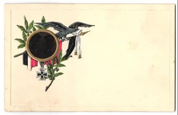 Foto-Collage-AK Zwei Soldaten in Uniform, Eisernes Kreuz und deutsche Fahne