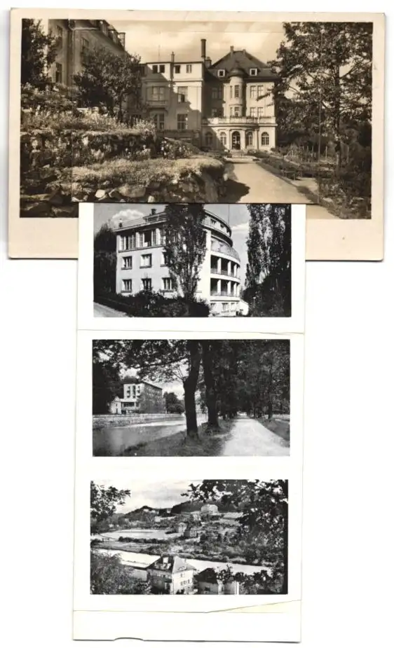 Leporello-AK Lazne Teplice n. B., Ortsansicht aus der Vogelschau, Gebäude