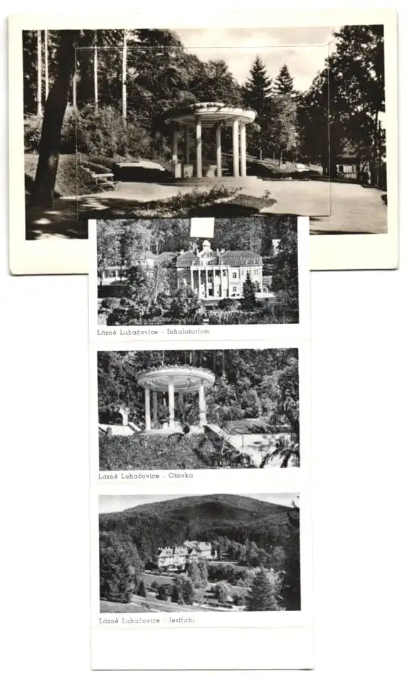 Leporello-AK Lazne Luhacovice, Palace Hotel, Spolecensky dum, Inhalatorium