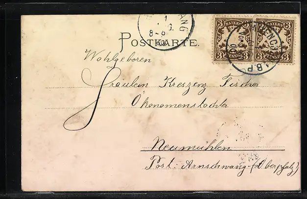 Lithographie Weihnachtsengel mit Harfe und Liedtext