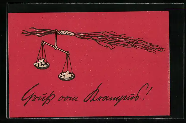 AK Gruss vom Krampus!, Waage und Rute