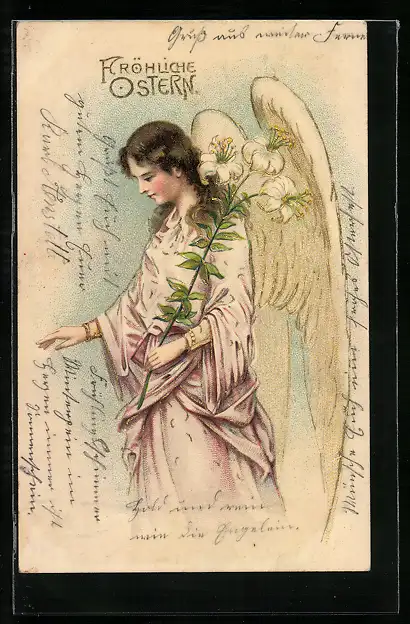AK Osterengel hebt segnend die Hand