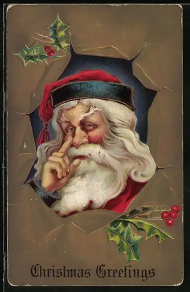 Präge-AK Weihnachtsmann bricht durch die Karte