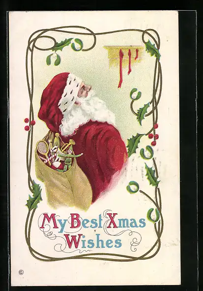 AK Weihnachtsmann mit einem Sack mit Geschenken