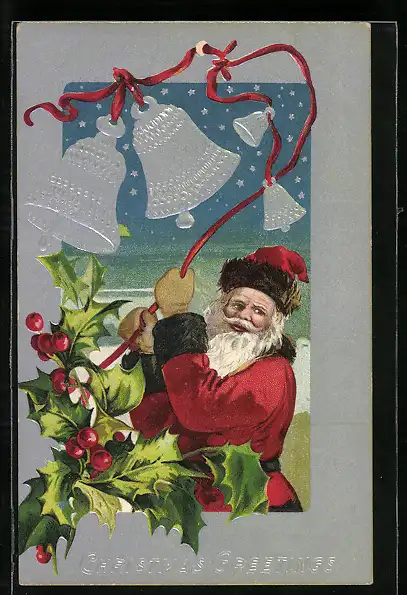 AK Weihnachtsmann läutet silberne Glocken