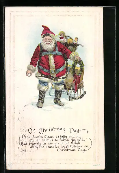 AK Weihnachtsgruss, Weihnachtsmann mit einem Schlitten