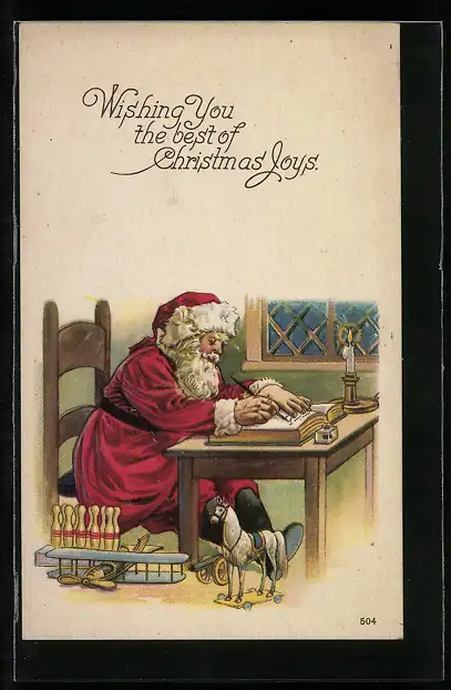 AK Weihnachtsmann schreibt in sein Buch