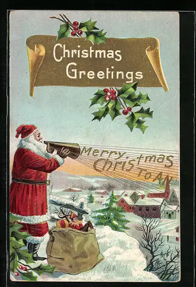AK der Weihnachtsmann ruft mit einem Sprachrohr Merry Christmas to all