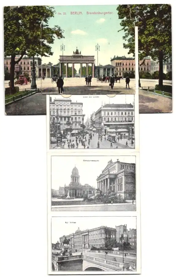 Leporello-AK Berlin, Unter den Linden, Reichstagsgebäude, Siegesallee, Dom
