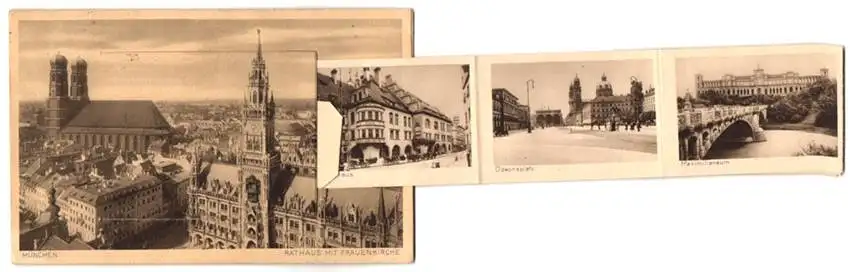 Leporello-AK München, Rathaus mit Frauenkirche, Hofbräuhaus, Odeonsplatz, Maximilianeum