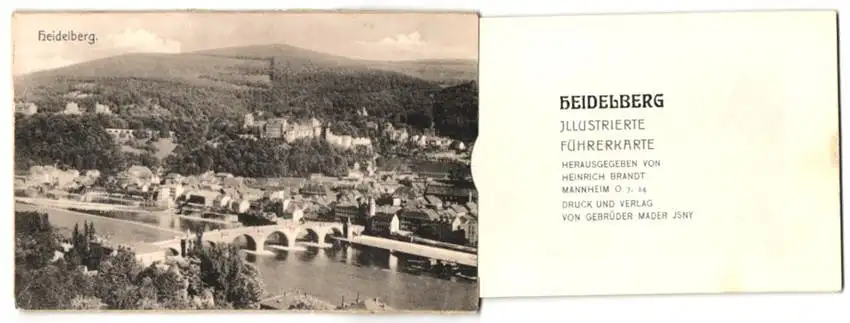 Leporello-AK Heidelberg, Illustrierte Führerkarte, Gasthof zum Ritter, Universität, Schloss