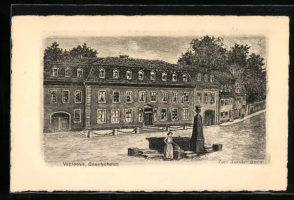 Künstler-AK Weimar / Thür., Partie am Goethehaus