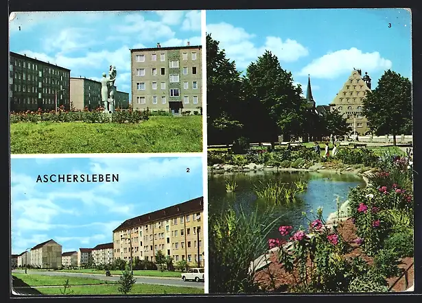 AK Aschersleben, Otto-Grotewohl-Strasse, Juri-Gagarin-Strasse, Volkshaus Platz der Jugend