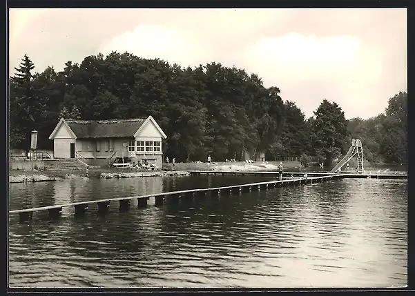AK Storkow / Mark, Strandbad vom Wasser aus