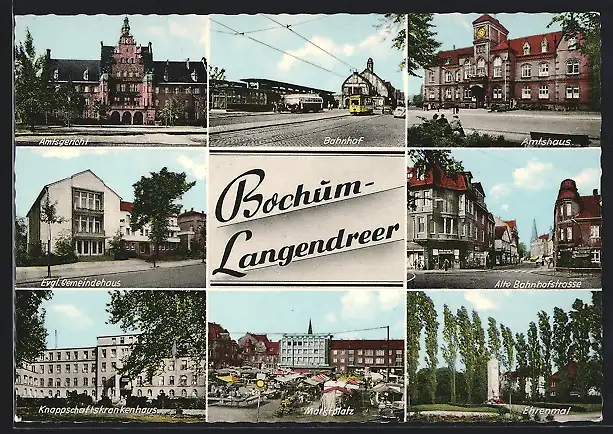 AK Bochum-Langendreer, Alte Bahnhofstrasse, Amtsgericht, Bahnhof
