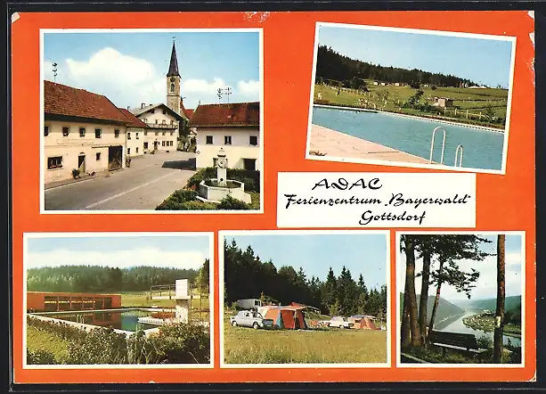 AK Gottsdorf / Ndb., ADAC-Ferienzentrum Bayerwald, Kirche und Freibad