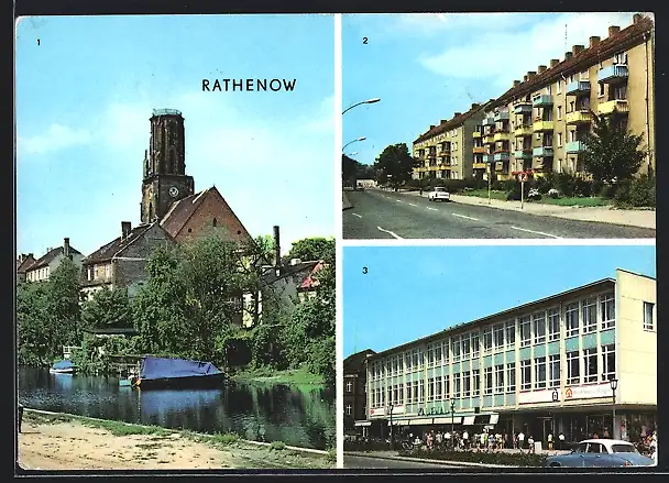 AK Rathenow, Havel am Schleusenweg, Leninallee, Kaufhaus Magnet