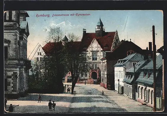 AK Rumburg, Dammstrasse mit Gymnasium