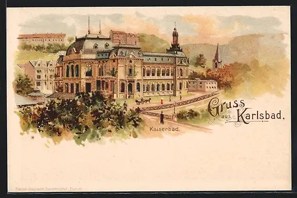 Lithographie Karlsbad, Blick auf das Kaiserbad