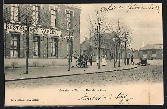 AK Orchies, Place et Rue de la Gare