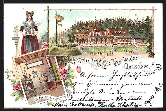 Lithographie Marienbad, Cafe Egerländer, Inneres Egerländer Stube