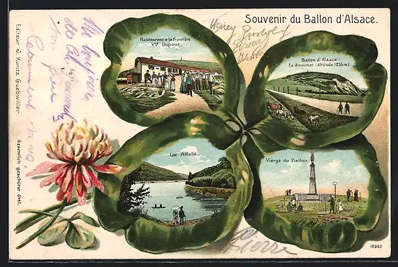 Passepartout-Lithographie Ballon d`Alsace, Restaurant à la frontière, Vierge du Ballon, Ansichten auf Kleeblatt
