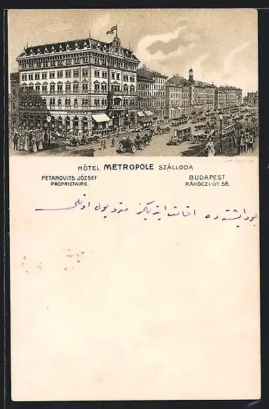 Lithographie Budapest, Hôtel Metropole Szalloda, Rakoczi-ut 58