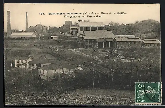AK Saint-Pierre-Montlimart, Mines de la Bellière, Vue générale des Usines à or