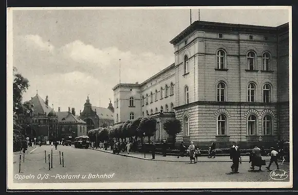 AK Oppeln /O.-S., Postamt und Bahnhof