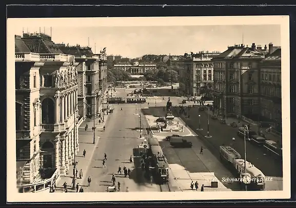 AK Wien, Strassenbahn auf dem Schhwarzenbergplatz