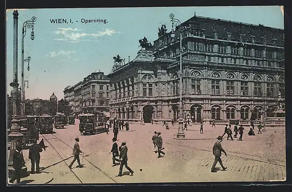 AK Wien, Opernring mit Strassenbahnen