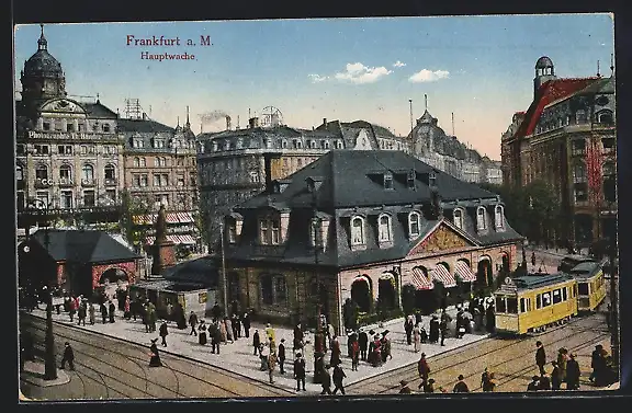 AK Frankfurt a. M., Hauptwache mit Strassenbahn