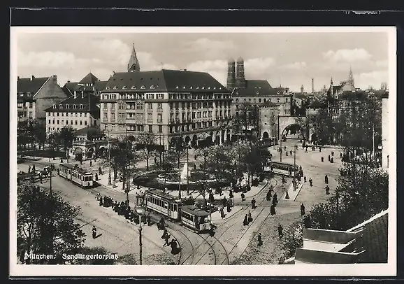 AK München, Sendlingertorplatz mit Kirche und Strassenbahn