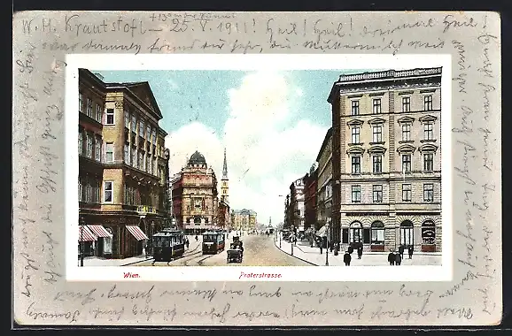 AK Wien, Praterstrasse mit Strassenbahn