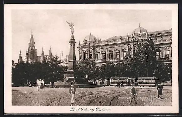 AK Wien, Liebenberg-Denkmal mit Strassenbahn
