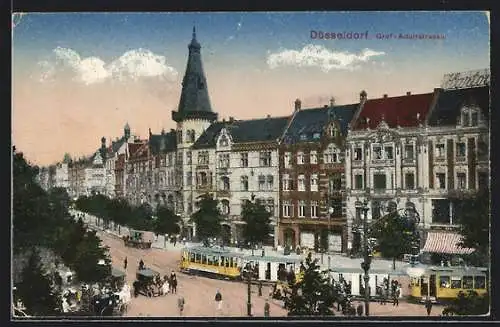 AK Düsseldorf, Graf-Adolfstrasse mit Strassenbahn