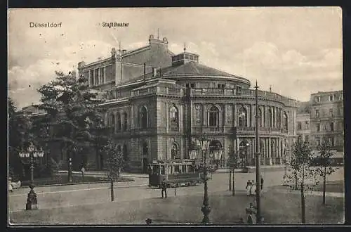 AK Düsseldorf, Stadttheater mit Strassenbahn